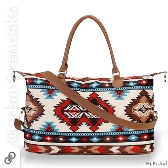 Weekender Bag Duffle Bag Large Travel Tote Bag Overnight Atzec Western Print - Picture 5 of 6